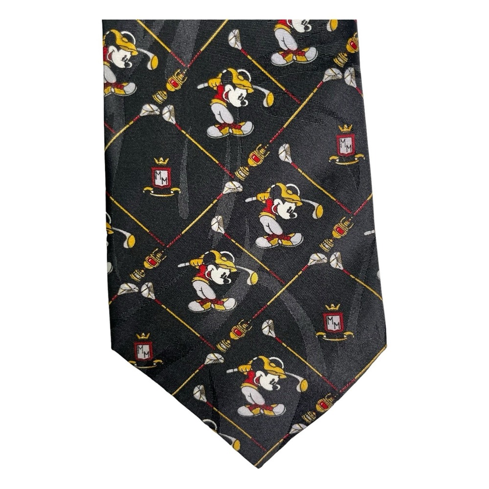 Vintage Mickey Unlimited Men's Disney Mickey Mouse Golf Sport Silk Black Necktie
